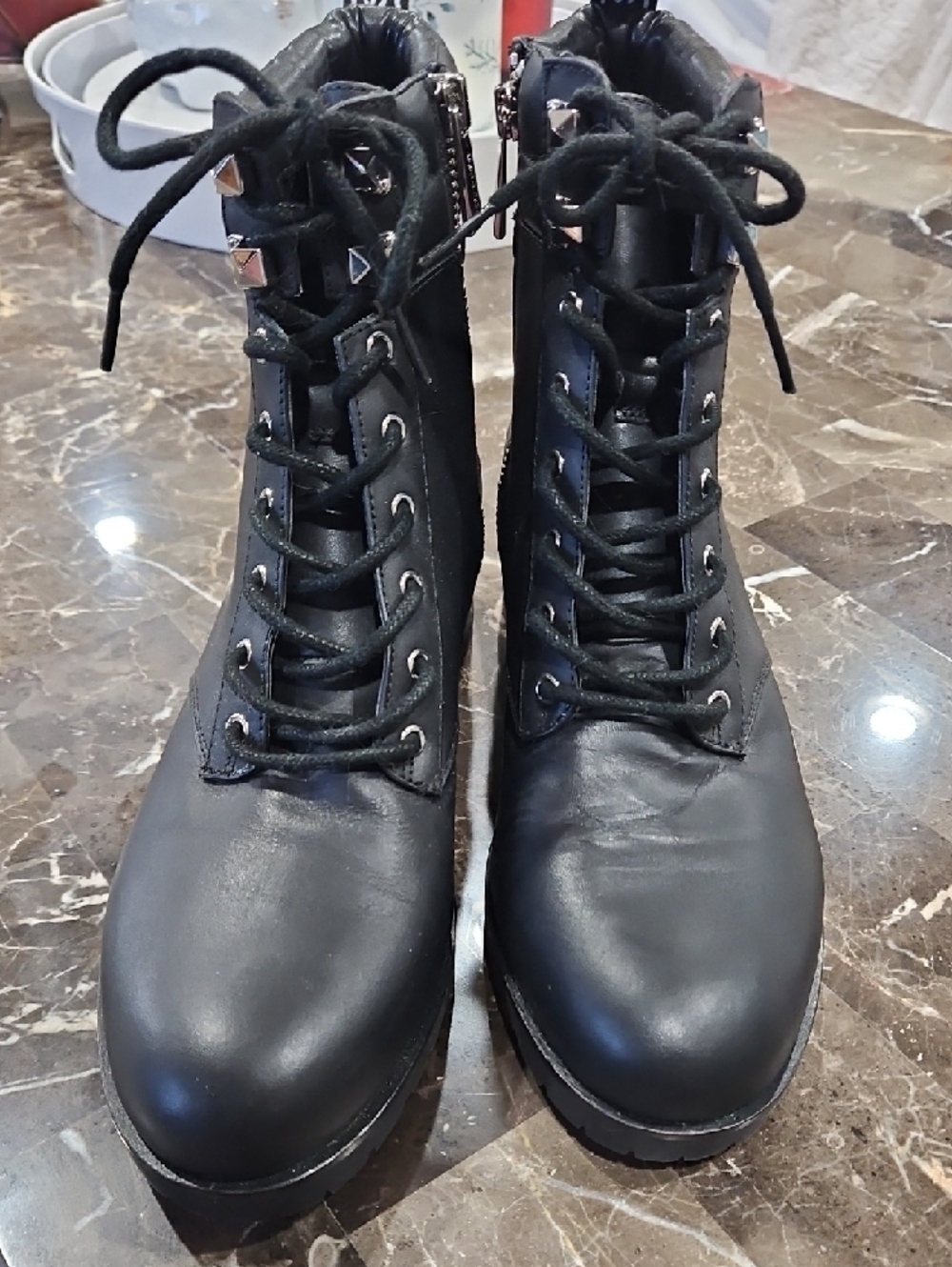 Michael Kors Black Lace-Up Ankle Boots with Side Zip and Stud Accents - Picture 3 of 8